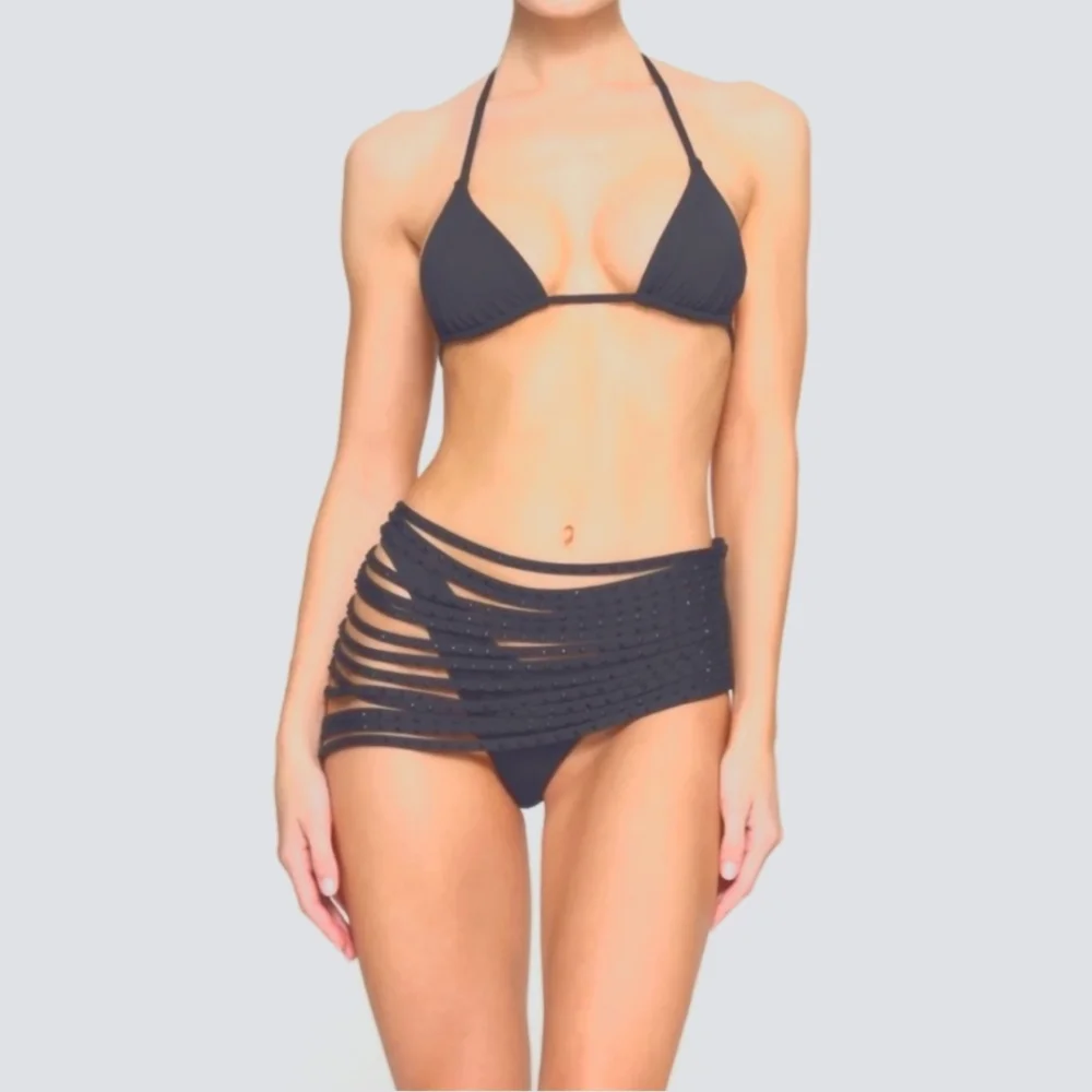NWT SKIMS RHINESTONE SWIM STRAPPY SKIRT 3X 2X Gunmetal Gray